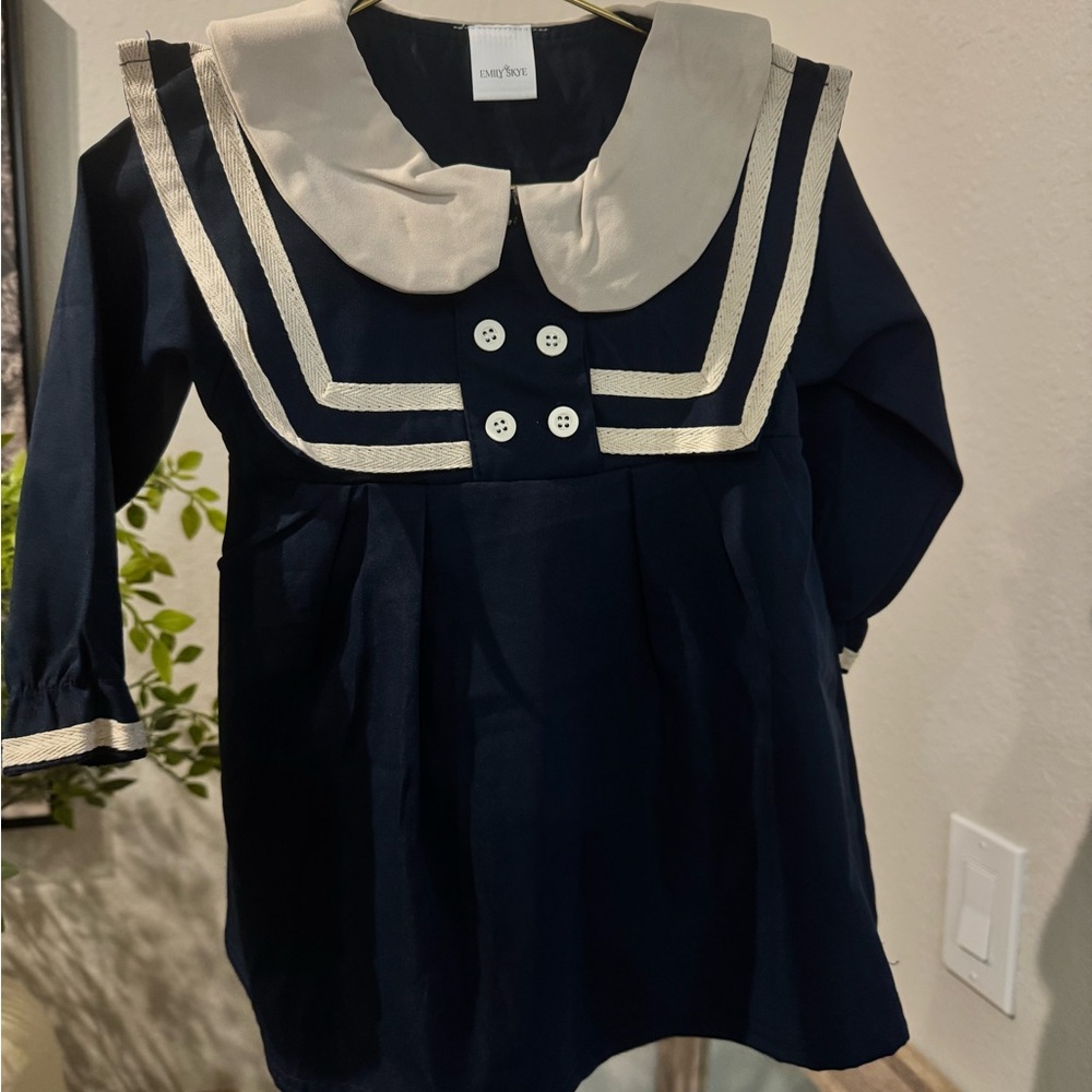 Navy Blue Sailor Dress with Cream Accents